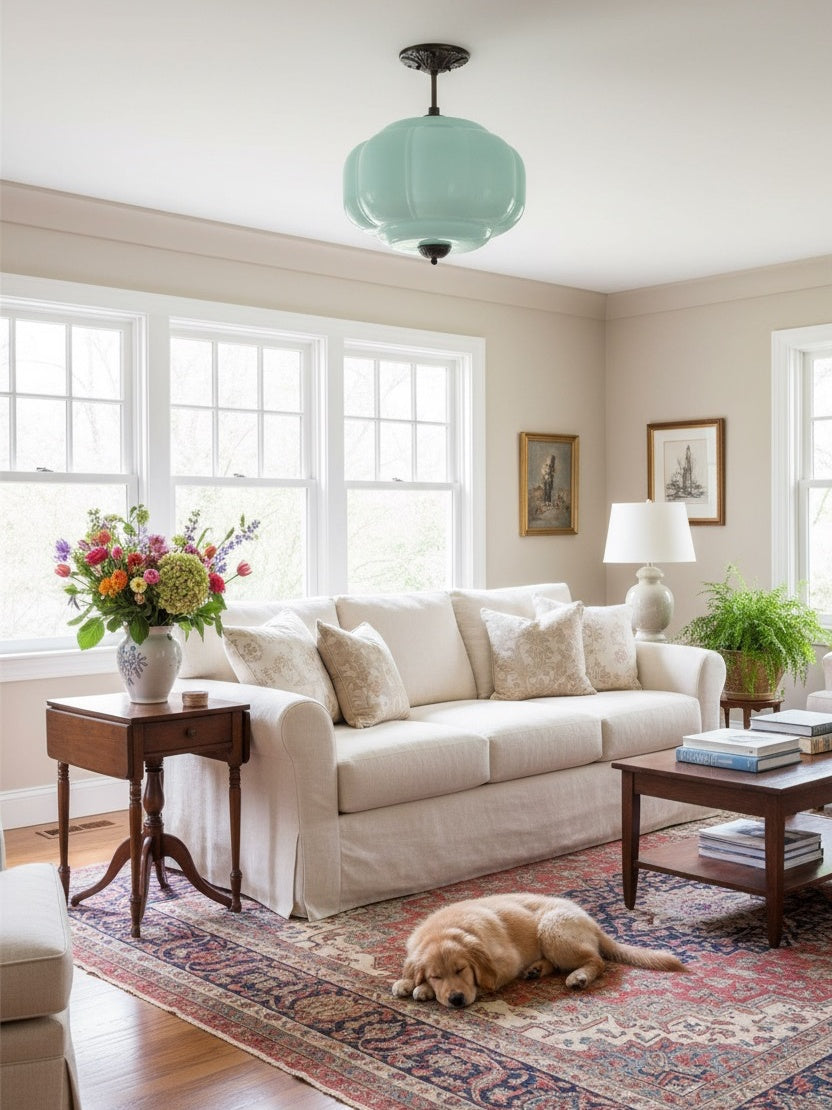 Klasyczna lampa wisząca w kształcie dyni szklana półpłaska