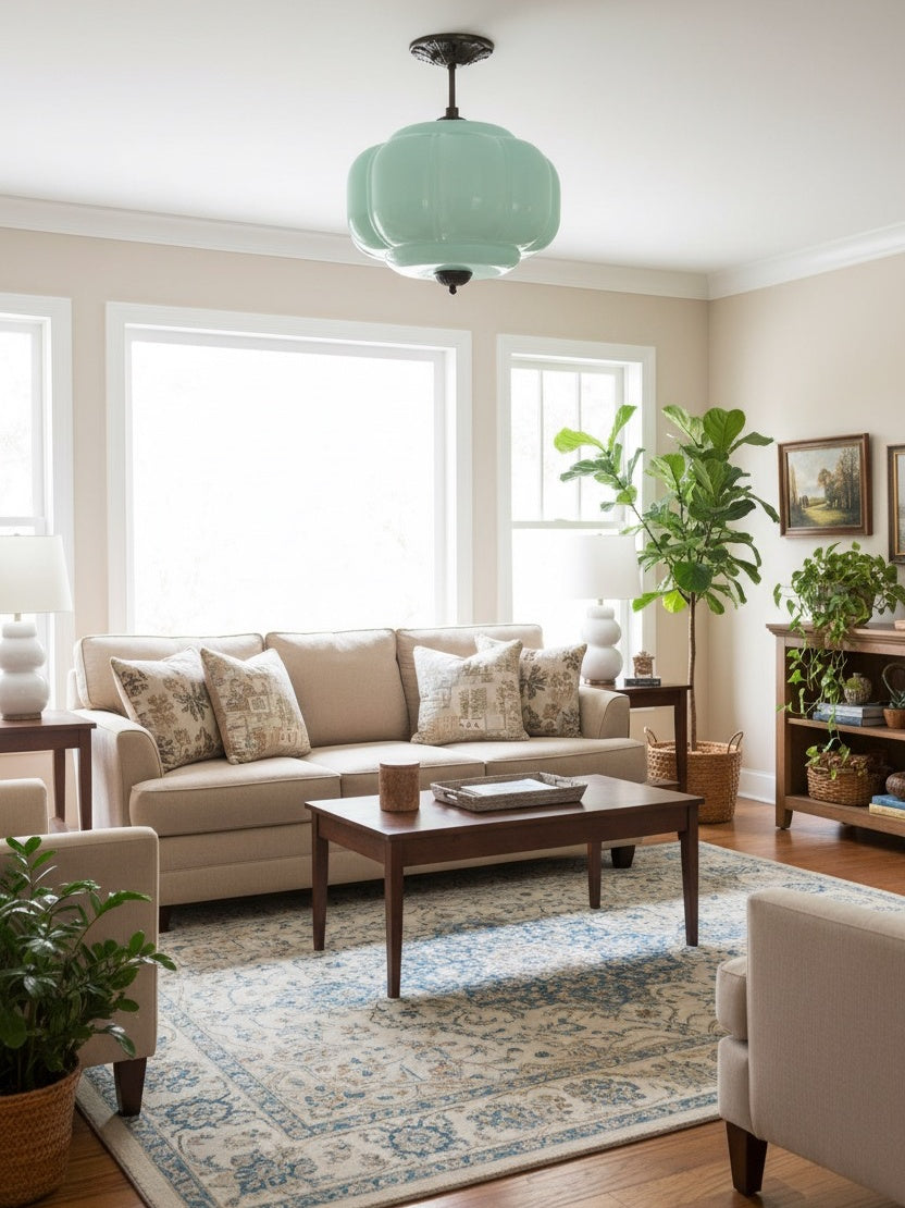 Klasyczna lampa wisząca w kształcie dyni szklana półpłaska