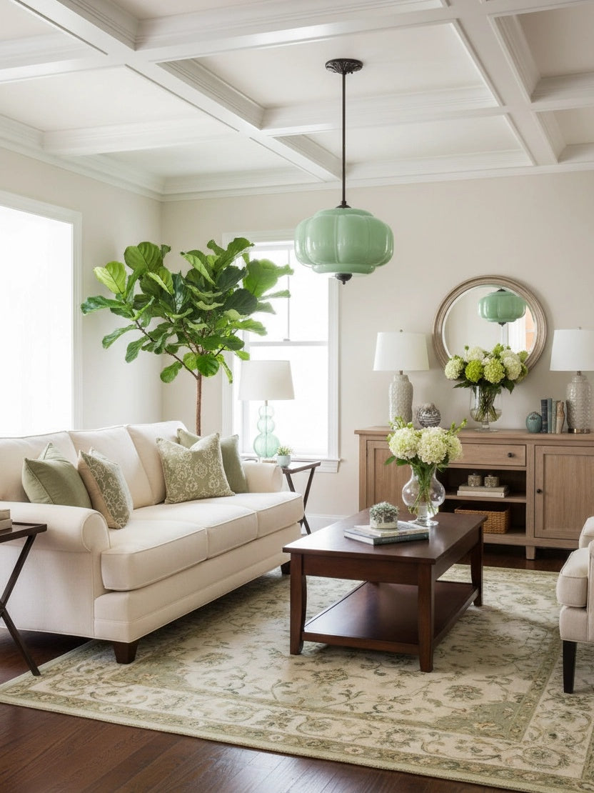 Klasyczna lampa wisząca w kształcie dyni szklana półpłaska