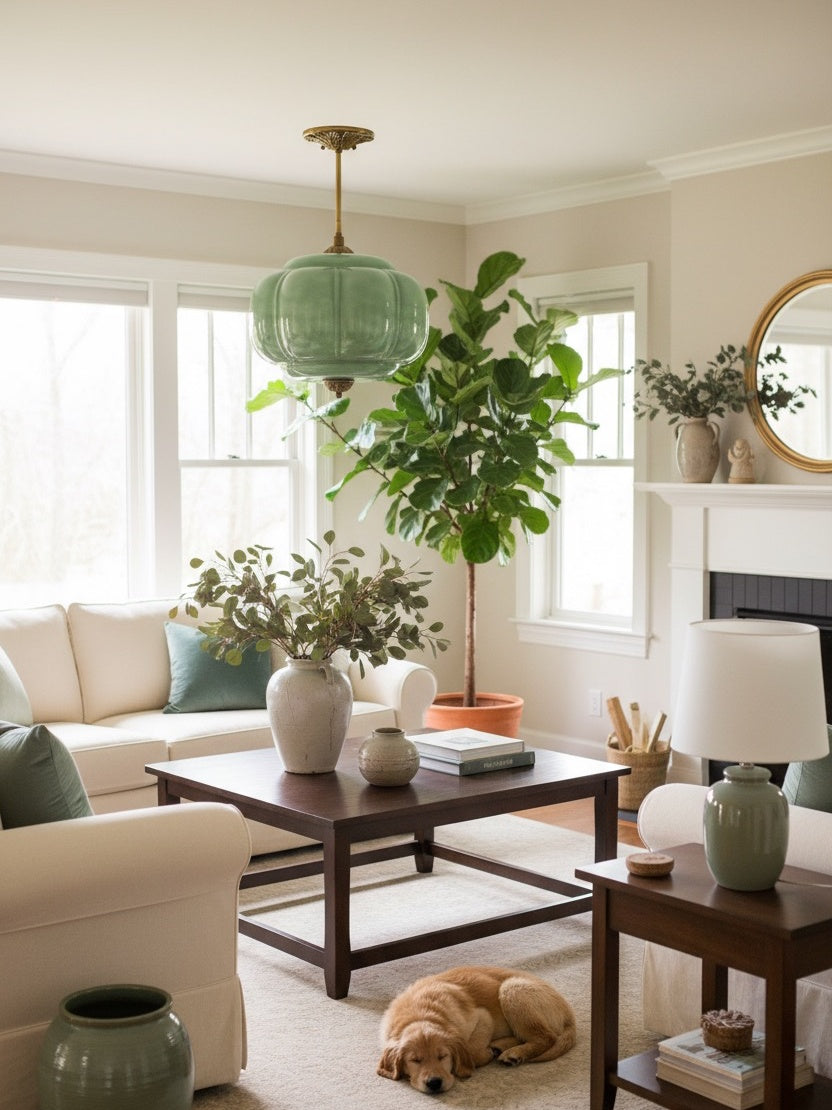 Klasyczna lampa wisząca w kształcie dyni szklana półpłaska