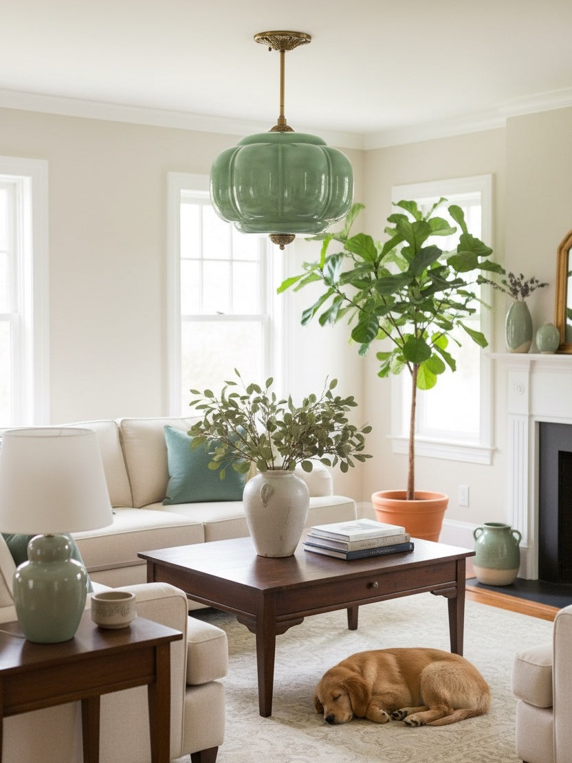 Klasyczna lampa wisząca w kształcie dyni szklana półpłaska