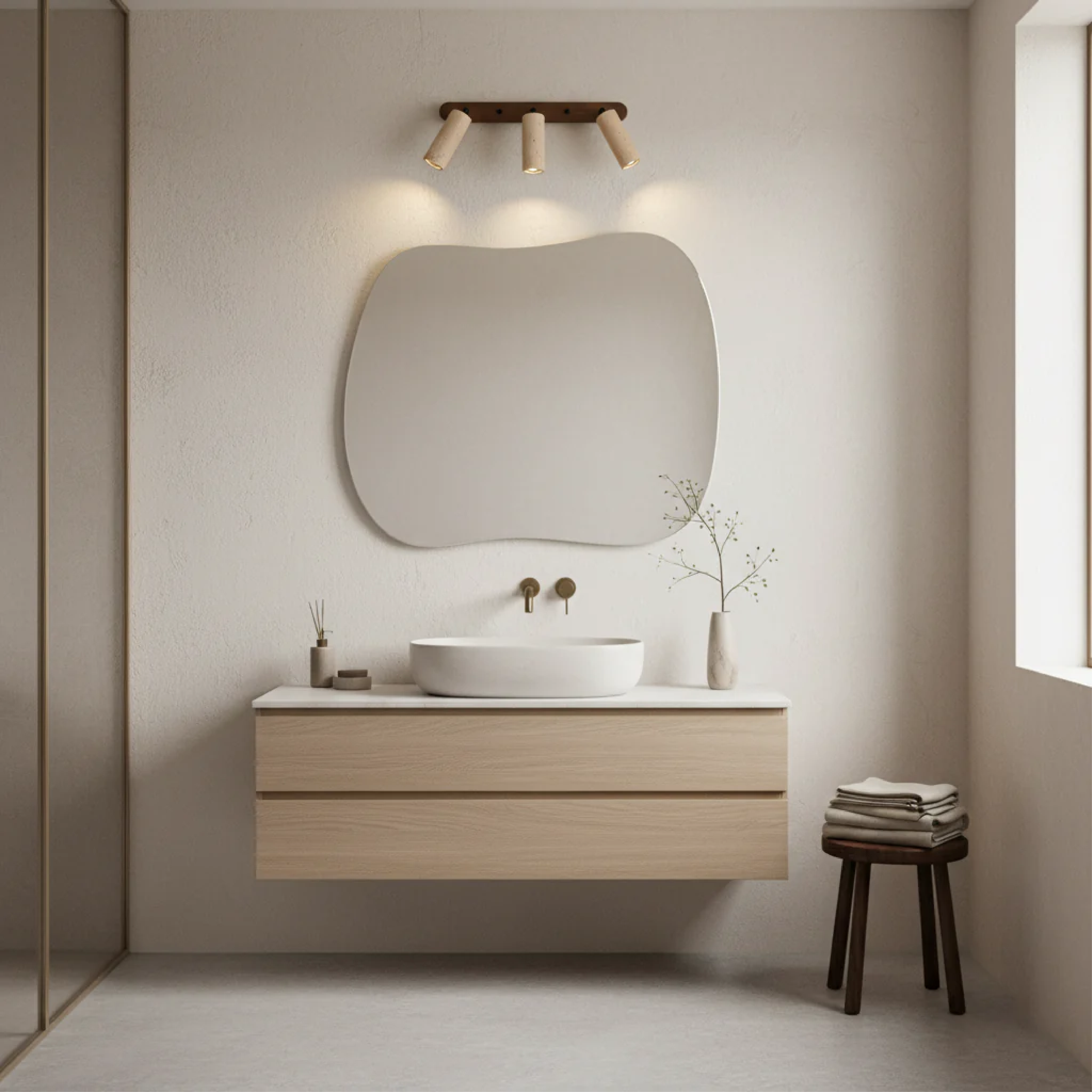 Nowoczesna obrotowa lampa ścienna z trawertynu