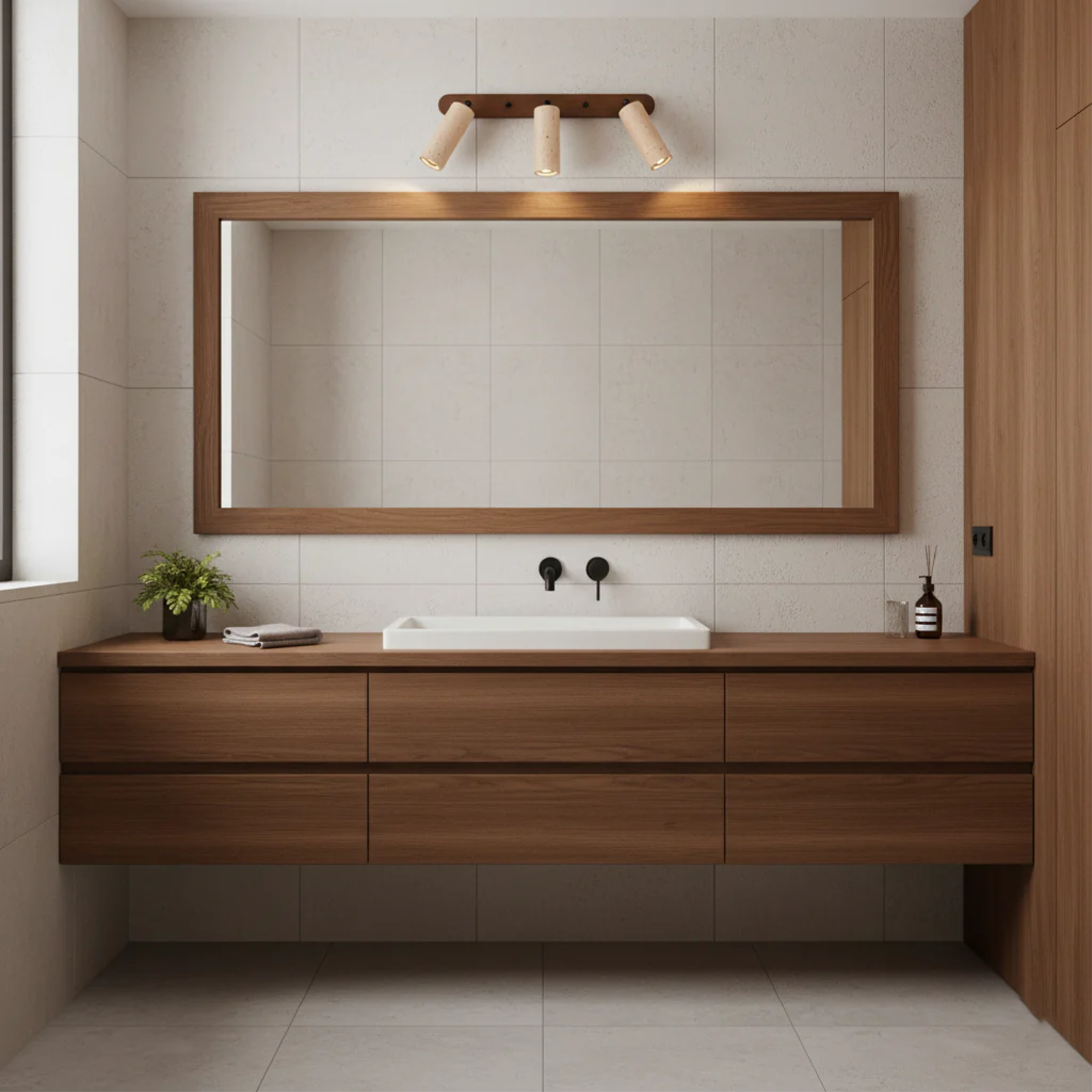 Nowoczesna obrotowa lampa ścienna z trawertynu