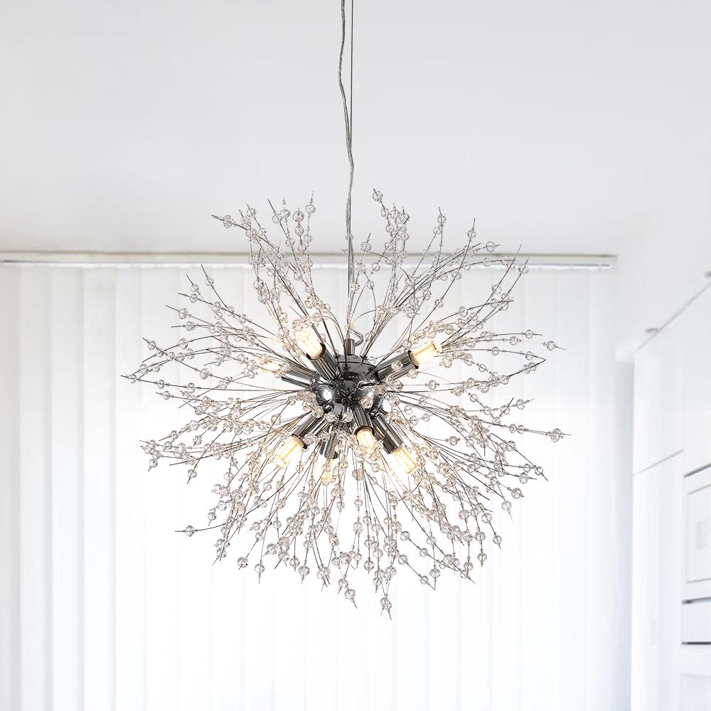Eight-light gold ceiling lamp with a Sputnik crystal design