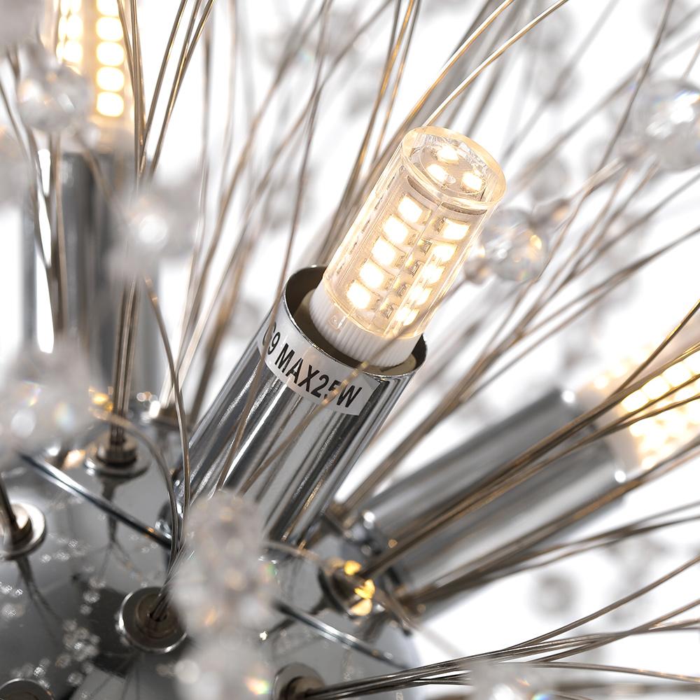 Nine-light Sputnik ceiling light for hallways with a crystal structure