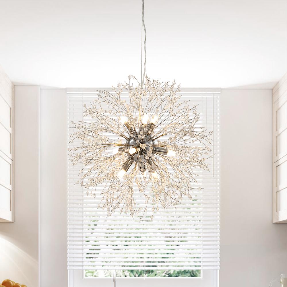 Nine-light Sputnik ceiling light for hallways with a crystal structure
