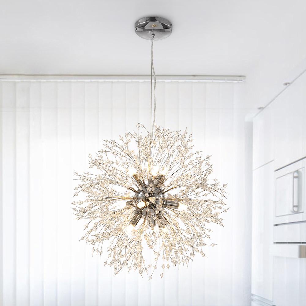 Nine-light Sputnik ceiling light for hallways with a crystal structure