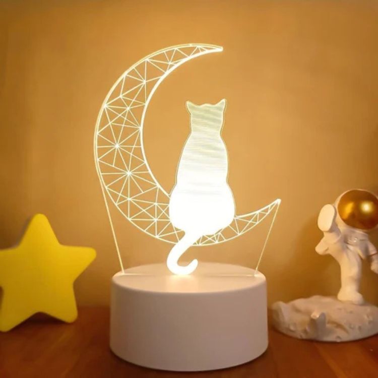 LED-nachtlampje met een kat die op de maan zit