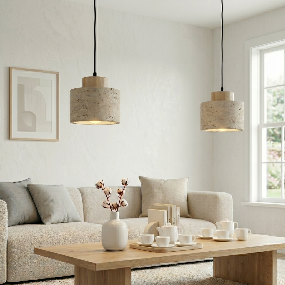 Minimalistyczna Lampa Wisząca z Travertynu Naturalnego 23