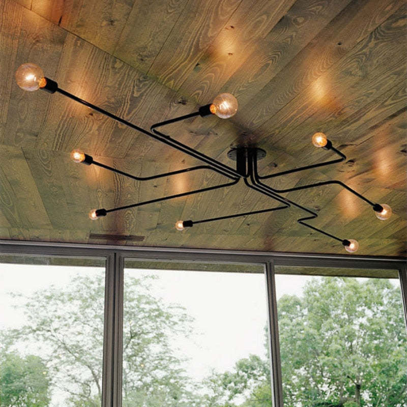 Lampa Sufitowa Metalowa Vintage 4/6/8 Żarówki Czarna 4