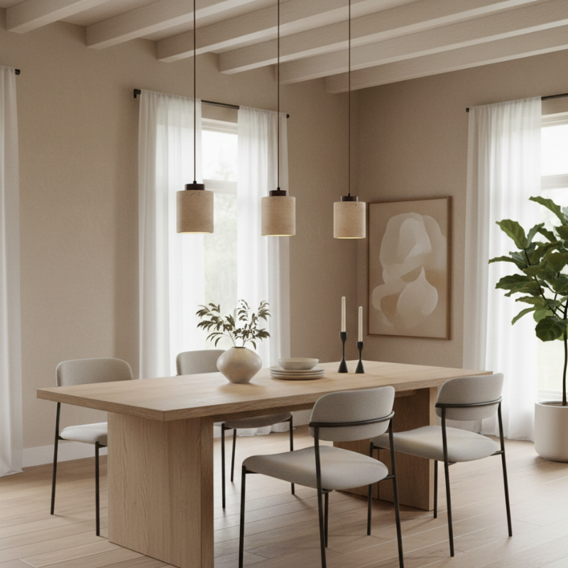 Minimalistyczna Lampa Wisząca z Travertynu Naturalnego 8