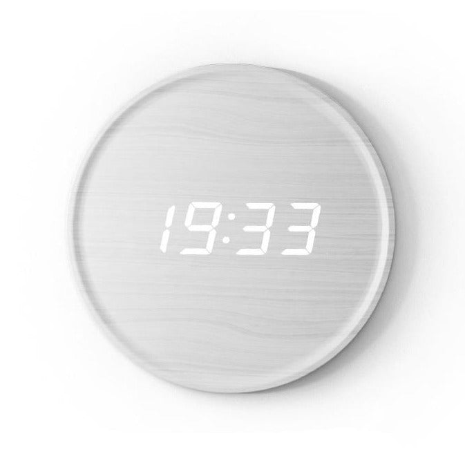 Round wall clock with digital time display