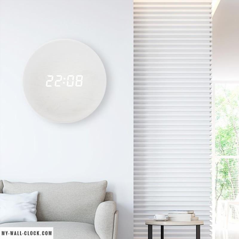 Round wall clock with digital time display