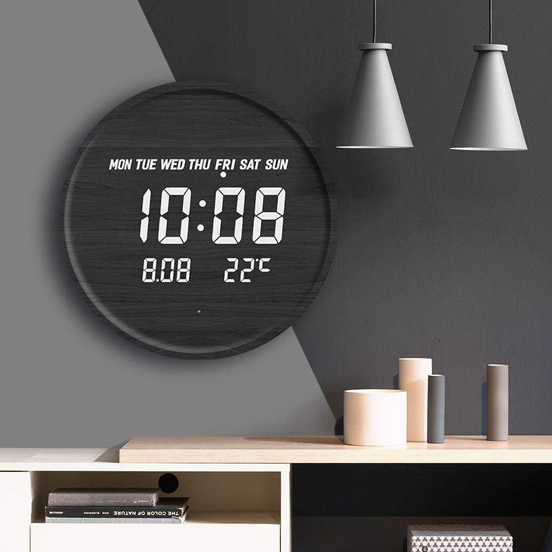 Round wall clock with digital time display