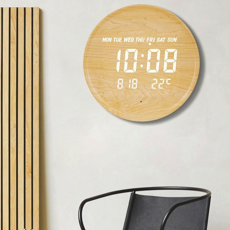 Round wall clock with digital time display