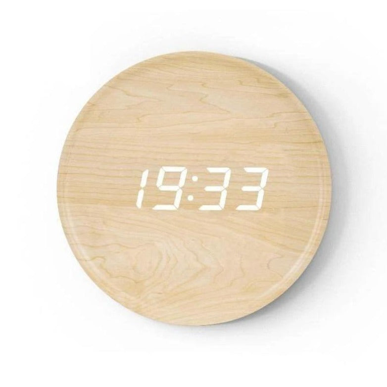 Round wall clock with digital time display