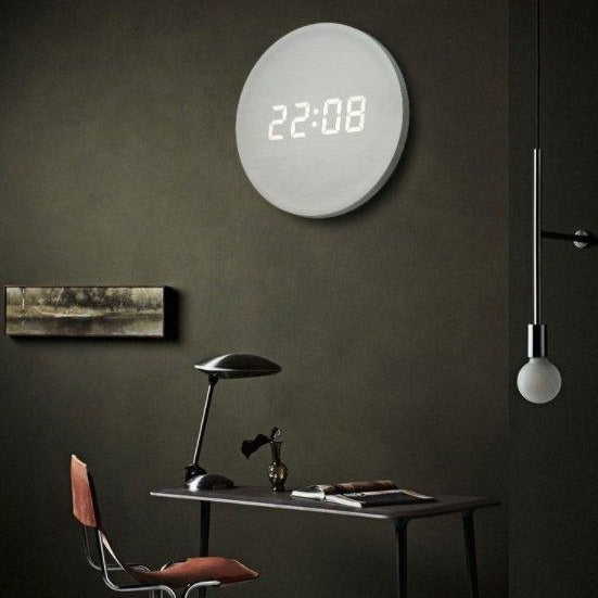 Round wall clock with digital time display