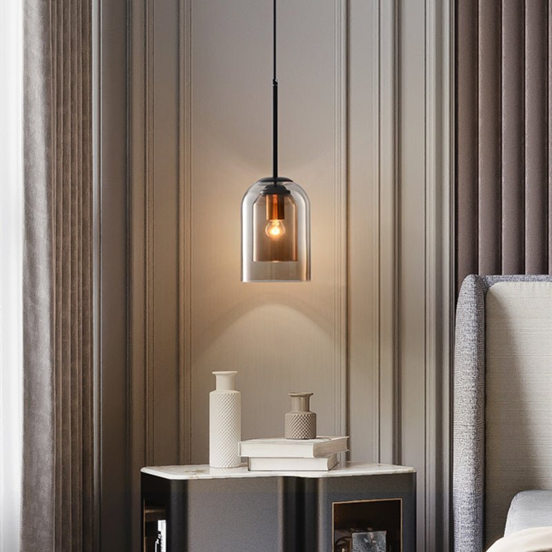 Szklana lampa wisząca Bauhaus z przydymionym kloszem