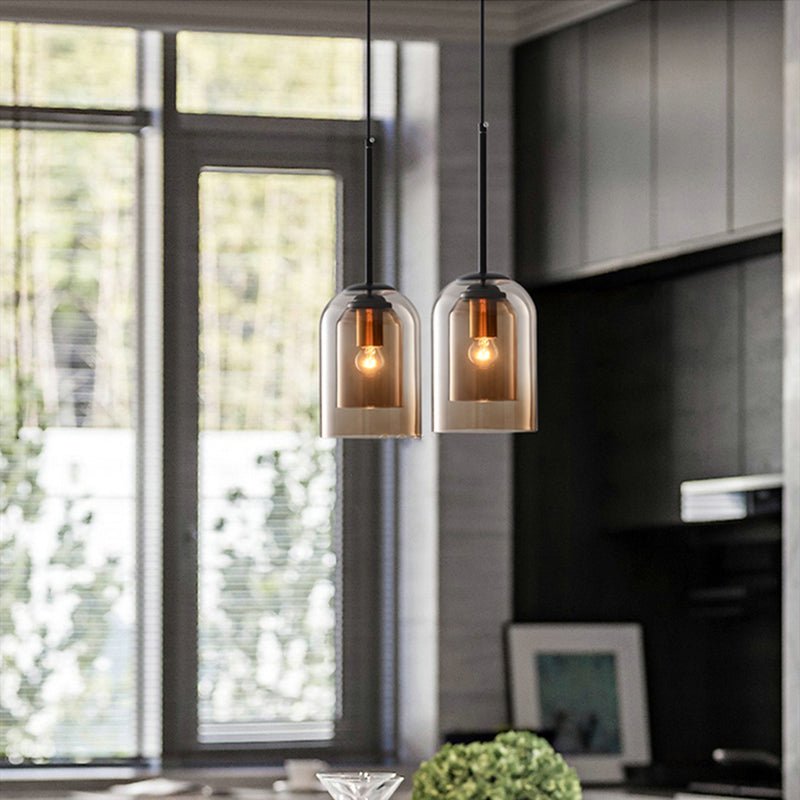 Szklana lampa wisząca Bauhaus z przydymionym kloszem