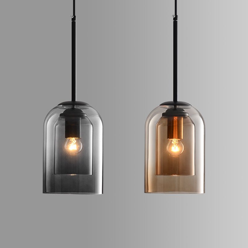Szklana lampa wisząca Bauhaus z przydymionym kloszem
