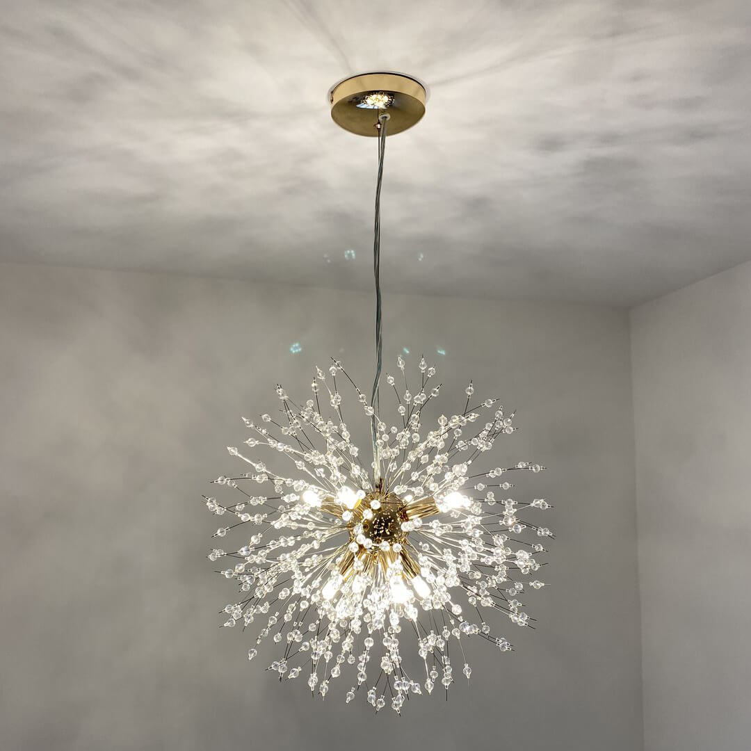 Eight-light gold ceiling lamp with a Sputnik crystal design