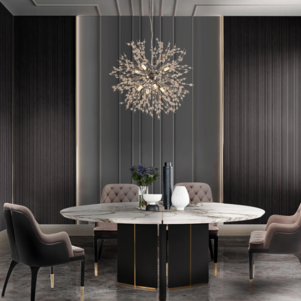 Eight-light gold ceiling lamp with a Sputnik crystal design
