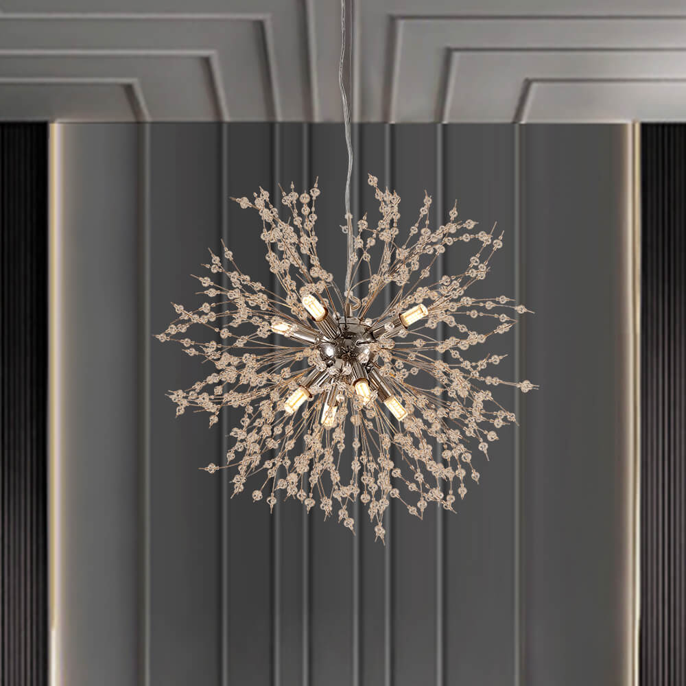 Eight-light gold ceiling lamp with a Sputnik crystal design
