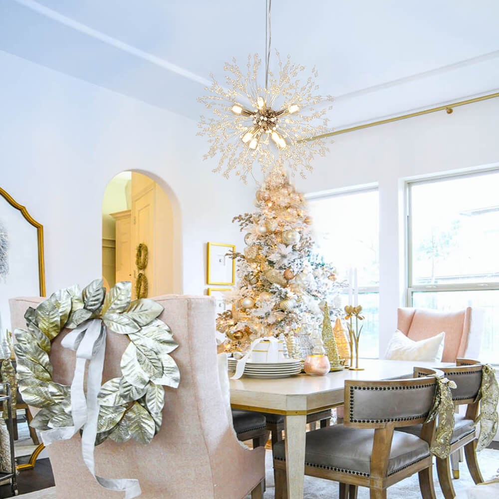 Eight-light gold ceiling lamp with a Sputnik crystal design