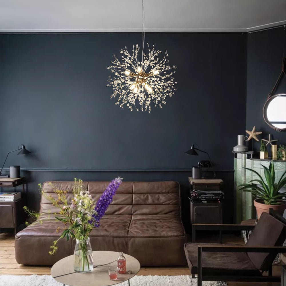 Eight-light gold ceiling lamp with a Sputnik crystal design