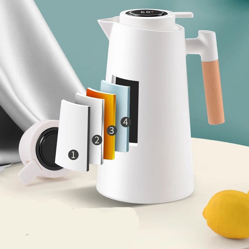 Pouring jug with digital temperature display and handle